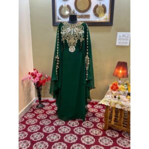 Green Morocco Royal Beaded African Attire Bridesmaid Abaya Wedding Dress