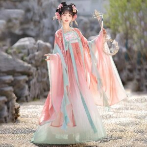 Women’s Hanfu One-Piece Cheoko Skirt Chest-Length Han Chinese Clothing Gradient Coloring Spring and Summer Daily