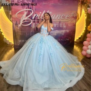 EVLAST Customized Sky Blue Quinceanera Dress Ball Gown 3D Floral Lace Applique Beading Corset Sweet 16 Vestidos De 15 Anos SQ576