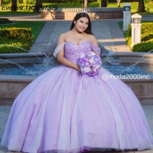 EVLAST Customized Lilac Quinceanera Dress Ball Gown Shiny Applique Beaded Diamond Mexican Sweet 16 Vestido De 15 Anos TQD959