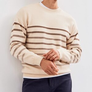 Men’s anti-pilling Modal wool fashion casual off-shoulder irregular stripe knit sweater