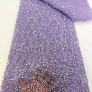 French Beaded Lace Bride Fabric 5 Yards High Quality African Sequin Lace Fabric Nigeria Mesh Wedding Dress for Women