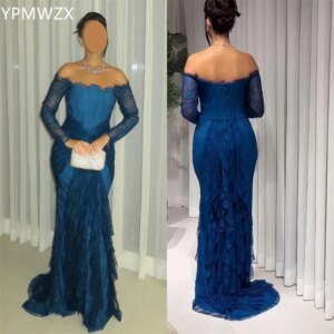 Customized Prom Gown Formal Women YPMWZX Off-the-shoulder Mermaid Floor Length Skirts Draped Tulle Lace Bespoke Occasion Dresses