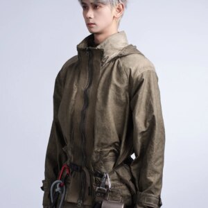 Mechanical Style Wear Deconstruction Three-Dimensional Bag Jacket Men’s Waste Soil Wind Dirty Dyed Pocket Hooded Coat