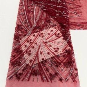 2025 New African French Nigerian High End Lace Fabric With Beads Sequins Mesh for Embroidery Wedding Party Bride Sewing Dress