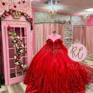 Red 3D Flower Quinceanera Dresses Bead Appliques Ball Gown Birthday Dress Luxury 2024 With Cape Special Occasion Gown Customized