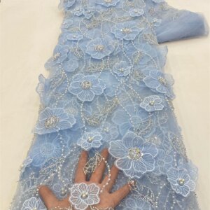 Nigerian Lace Fabric Sequins Embroidery Groom African Lace Bridal High Quality Beads French Tulle Lace Fabric Wedding Sew QF0901