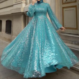 AA111 Customized Elegant Arabic Muslim Evening Dresses Long Sleeve Women Formal Special Occasion Dress Mother’s Wedding Party