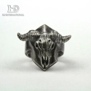 925 silver Satan ring, ram skull ring, sheep skull ring, antelope skull ring, horned skull ring, shield skull ring, brass handma