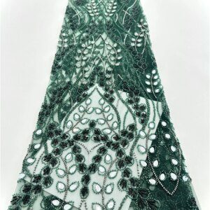 Green Sequins Lace Fabric African Fabric Lace Wedding Dress 2025 Luxury Heavy Beaded Lace French Mesh Sequence for Bridal Sewing