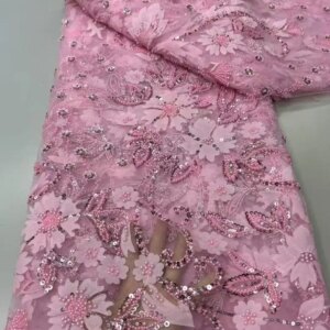 Wholesale Beads and Sequins Fabric Dress For Party Embroidery Net Lace 2025 High Quality Fabric Wedding Party Dress Sewing