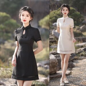 Fashion Improvement New Chinese Style a Version Short Daily Cheongsam Qi Pao Spring and Summer Young Girl