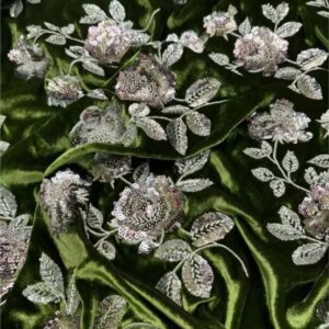 Heavy-duty embroidered silk velvet fabric olive green new Chinese style top coat clothing