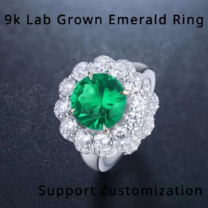YanYao Jewelry 9k Lab Grown Emerald Ring Women’s Jewelry Stylish and simple custom style