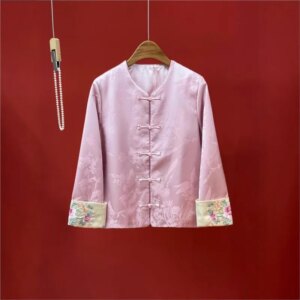 New Chinese cuff contrast color embroidery disc coat female national style
