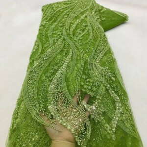 Luxury African Sequins Lace Beaded Fabrics High Quality Embroidery French Nigerian Tulle Lace For Wedding Party Sewing TS2848