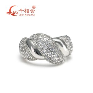 Unisex 11mm Wave Design Ring with round Moissanite 925 Sterling Silver Band for Engagement Jewelry
