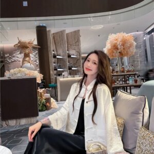 Acetic acid fold coat female new Chinese style light luxury temperament blouse