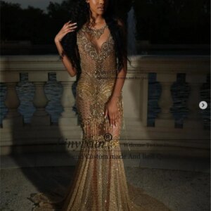 Sparkly Rhinestone Beaded Prom Dress 2025 Customized Aso Ebi Evening Party Gown Formal Sleeveless Women Long robes de soirée