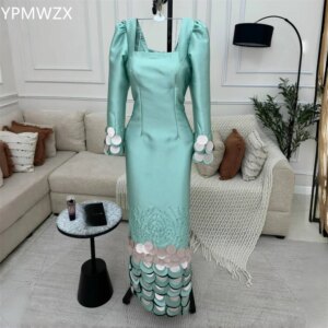 Customized Evening Dress Formal Women Party Occasion YPMWZX Square Collar Column Floor Length Skirts Sequin Embroidery Bespoke O
