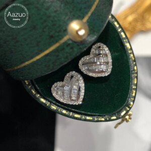 Aazuo Fine Jewelry 18K Orignal White Gold Natrual Diamonds 0.34ct Fairy Mini Heart Stud Earrings Gifted For Women Senior Banquet