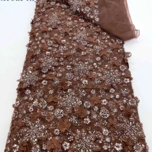 Mccarthy 3D Flower Embroidery Lace Flower Beaded Fabric Lace Wedding Dress Brown French Lace Sequin Tulle Lace For Sewing