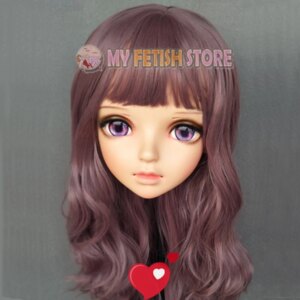 (Miao-4)Female Sweet Girl Resin Half Head Kigurumi BJD Eyes Crossdress Cosplay Japanese Anime Role Lolita Mask With Eyes And Wig