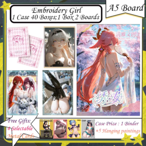 A5 Size Anime Goddess Story Embroidery Girl Board Collectible Cards Featuring Albedo Nezuko Rem Nami Power Zero 2