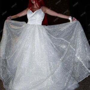 Shiny Spaghetti strap Wedding Dress 2024 Graceful Tulle Sleeveless Bride Gown Charming A-line Bride Robe Vestidos De Novia