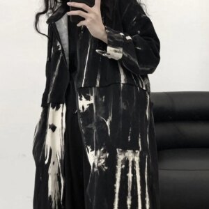 Special-Interest Design Paint-Splashing Graffiti Long Coat Female Spring and Summer Temperament Women’s Casual Jacket