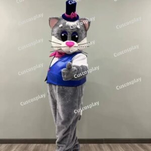 Grey Cat Wearing A Suit Mascot Costume Anime Cosplay Christmas Halloween Carnival Party Events Christmas Gift
