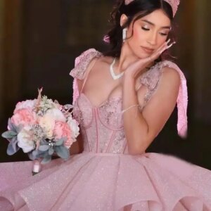 Customized Shiny Pink Mexican Quinceanera Dresses Off The Shoulder Beading Crystal Ball Gown Tull Sweet Vestidos De XV 15 Anos