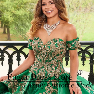 Elegant Green Satin Quinceanera Dresses Ball Gown Fashion Ruffles Applique Birthday Prom Dress Sweet 16 vestidos de novia
