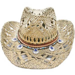 Vintage men’s and women’s grass large eaves hollow cowboy hat ethnic pendant belt top