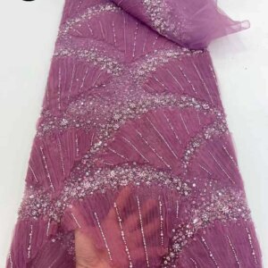 Nigeria Handmade Beaded Tulle Lace Fabric 2025 African French Groom Sequin Lace Fabric Bride Wedding Party Dress Material 5Y