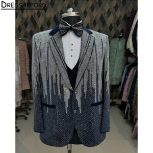 Luxury Glitter Crystal Men Suits Two Pieces Evening Party Blazer Groom Wear ( Jacket + Pants )