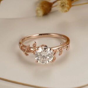CxsJeremy Vintage 6.5mm 1ctw Moissanite Engagement Ring 14K Au585 Rose Gold Leaf Flower Ring Prong Set Unique Anniversary Gifts