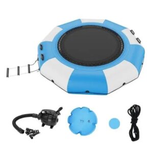 10ft Inflatable Water Bouncer Trampoline – Portable Swim Platform with Ladder & Pump for Kids & Adults, Perfect for pool & Lake