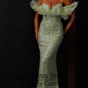 TIANTIAN Customized Off shoulder V-neck Bright sequins like stars Gorgeous layers stacked sweeping train Prom dress فساتين سهرة