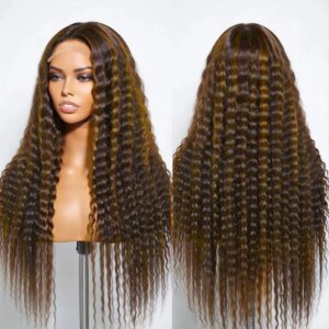 Black Mixed Brown Long Loose Curly 100% Human Hair Wig 13×4 Lace Front Wigs