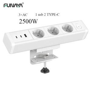 EU Gauge Clamp Table Socket with Switch TYPE-C 16W 65W Fast Charging Small Power Strip Electrical Adjustable Withe Socket 2500W