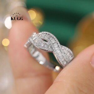 KUGG 100% 18K White Gold Rings 0.60carat Real Natural Diamond Engagement Ring for Women Classic Cross Design Wedding Jewelry