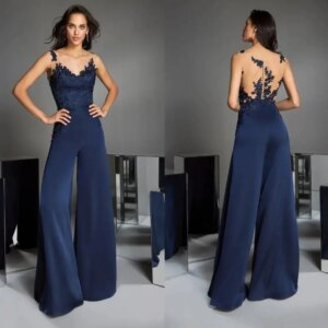 Navy Blue Jumpsuits Mother of the Bride Pants Suit 2025 V Neck Lace Wedding Guest Dress Mothers of the Groom Gowns Outfit Custom
