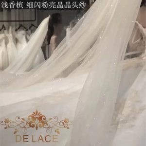 YCM New Style Ivory & Light Champagne Shining Glitter Lace Fabric Bridal Veil Glitter Fabric