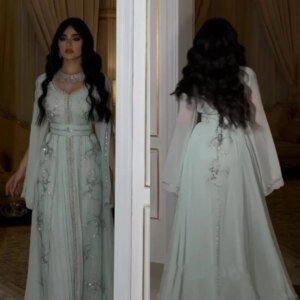 Customized Chiffon Applique Sequined Beading Ruched Wedding Party A-line O-Neck Bespoke Occasion Gown Long Dresses