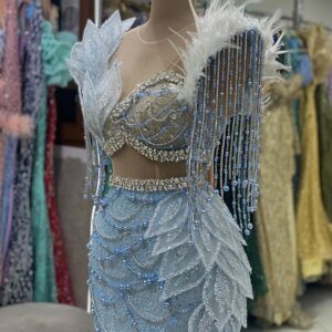High Quality Sky Blue Luxury Evening Dress With Long Tassel For Women Wedding Party Gowns Graduation Party Dresses Customized