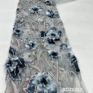 African 3D Lace Fabric 5 Yards 2024 High Quality With Beads Embroidered French Nigerian Sequins Lace Fabric For Wedding