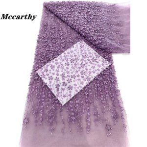 Purple Sequins Luxury Beads Lace African 2025 High Quality 5 Yards Handmade Sequins Fabric Nigeria For Evening Party Dress