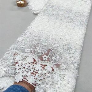 African Guipure 2025 Novelty White Bridal Lace Fabrics Elegant French Lace Fabrics Quality African Cord Laces For Wedding W396-1