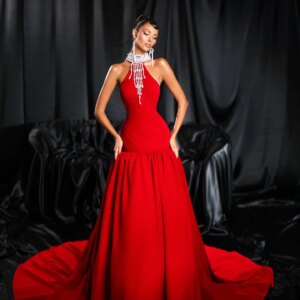 Customized Sexy Satin Beading Pearls Evening Dresses Temperament Sleeveless Halter Cocktail Dress Custom Size Party Dr